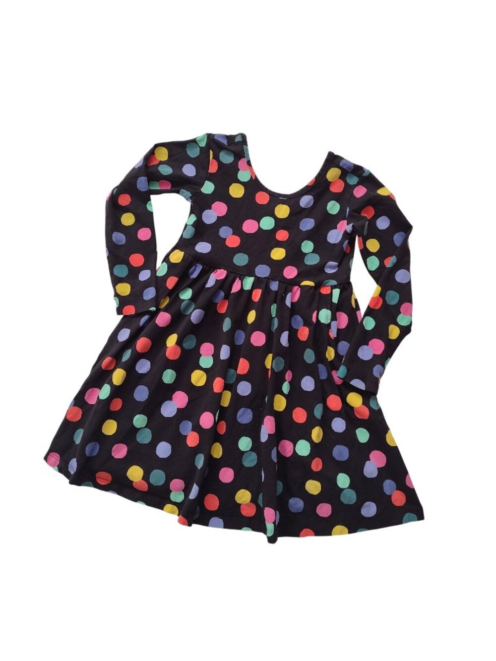 Hanna Andersson Long Sleeve Skater Dress 5 Rainbow Polka Dot Knit Frock